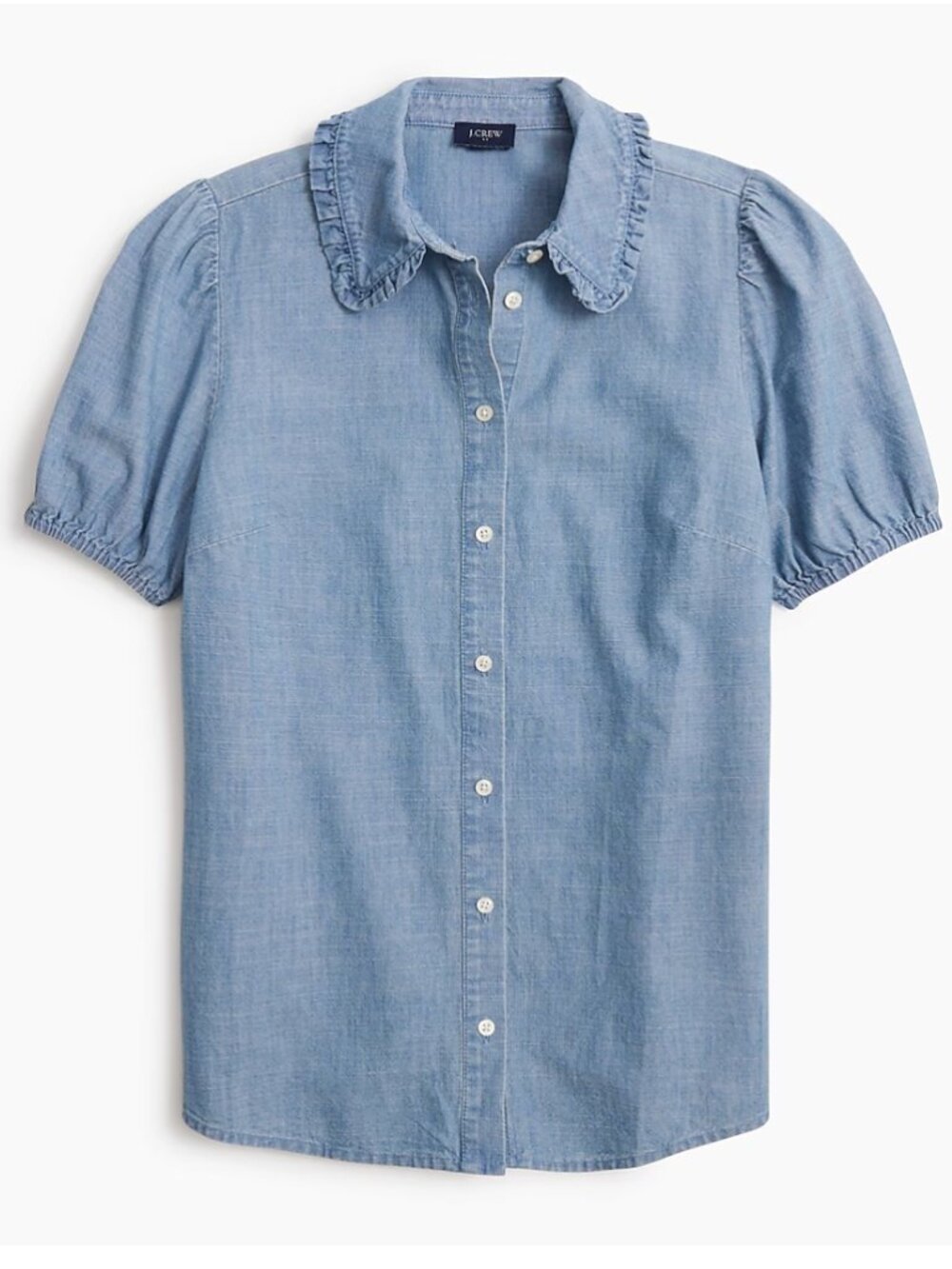 J. Crew Factory Chambray Puff-Sleeve Ruffle-Collar Top